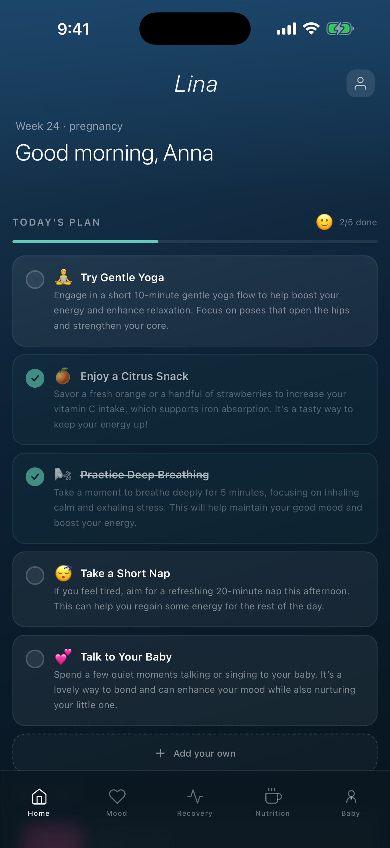 Lina — daily plan